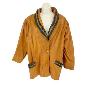 Vintage Moroccan oversized camel brown leather jacket twisted leather collar